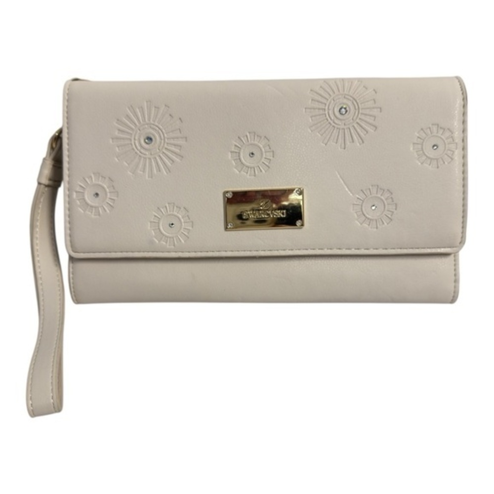 Swarovski Crystal Studded Vegan Leather Travel Wallet Wristlet Beige